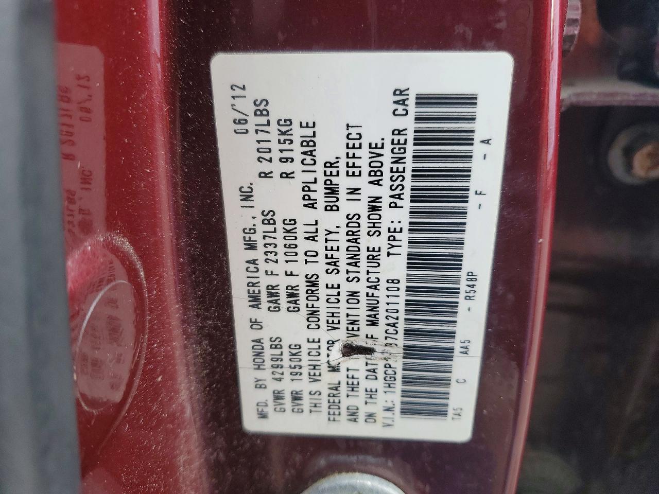 2012 HONDA ACCORD