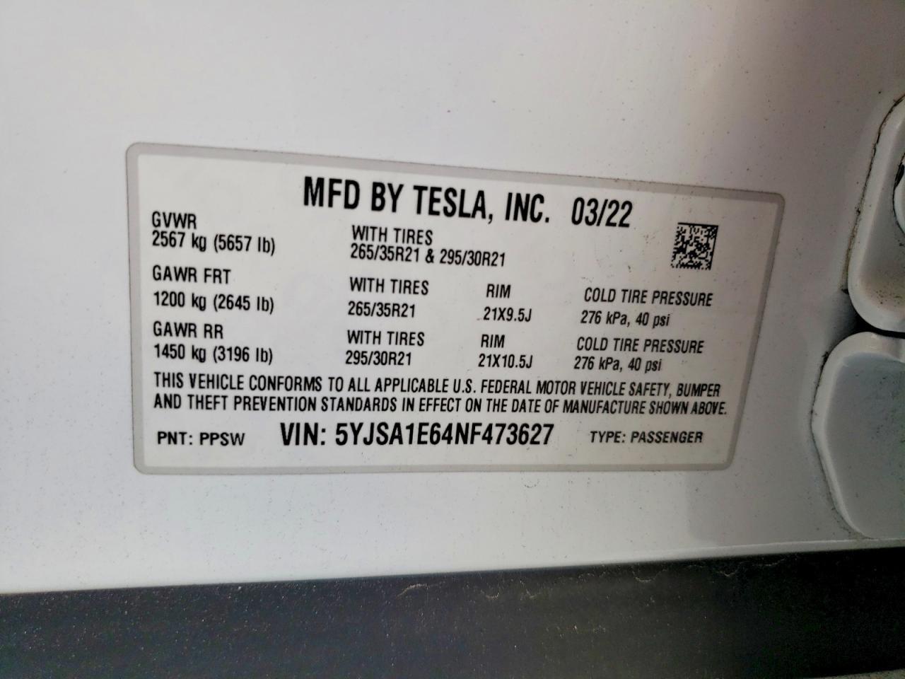 2022 TESLA MODEL S