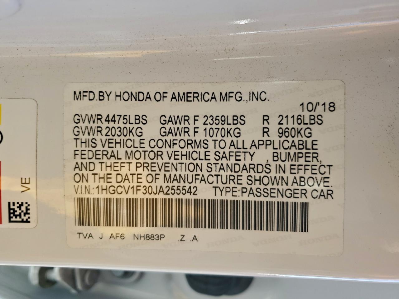 2018 HONDA ACCORD
