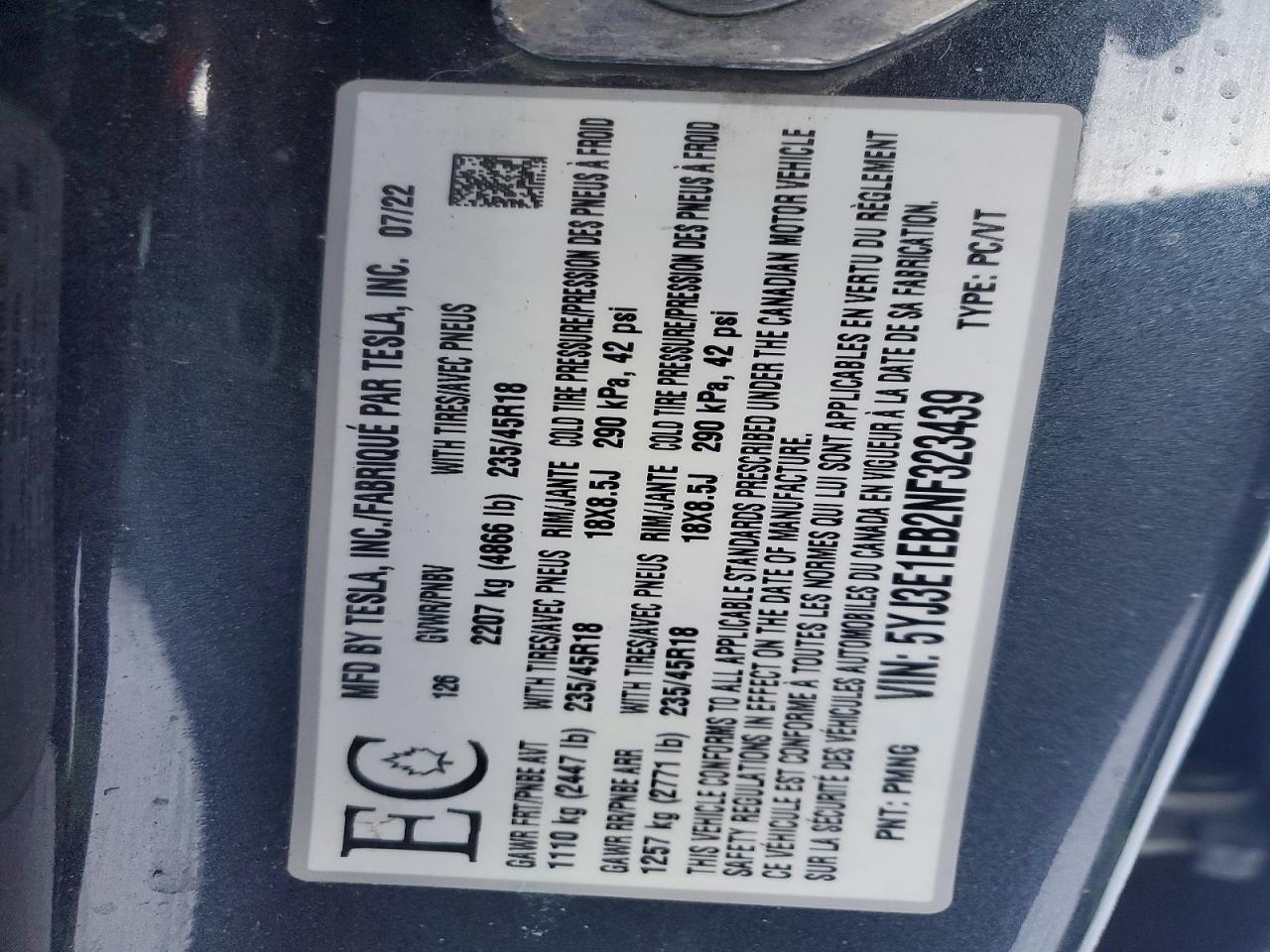 2022 TESLA MODEL 3