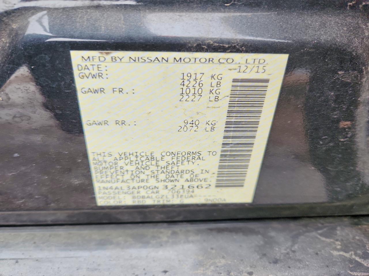 2016 NISSAN ALTIMA