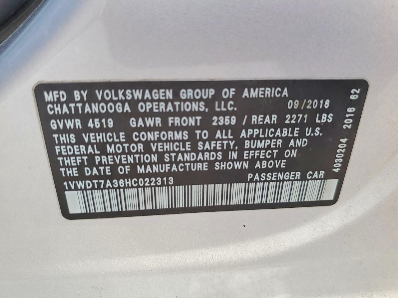 2017 VOLKSWAGEN Passat