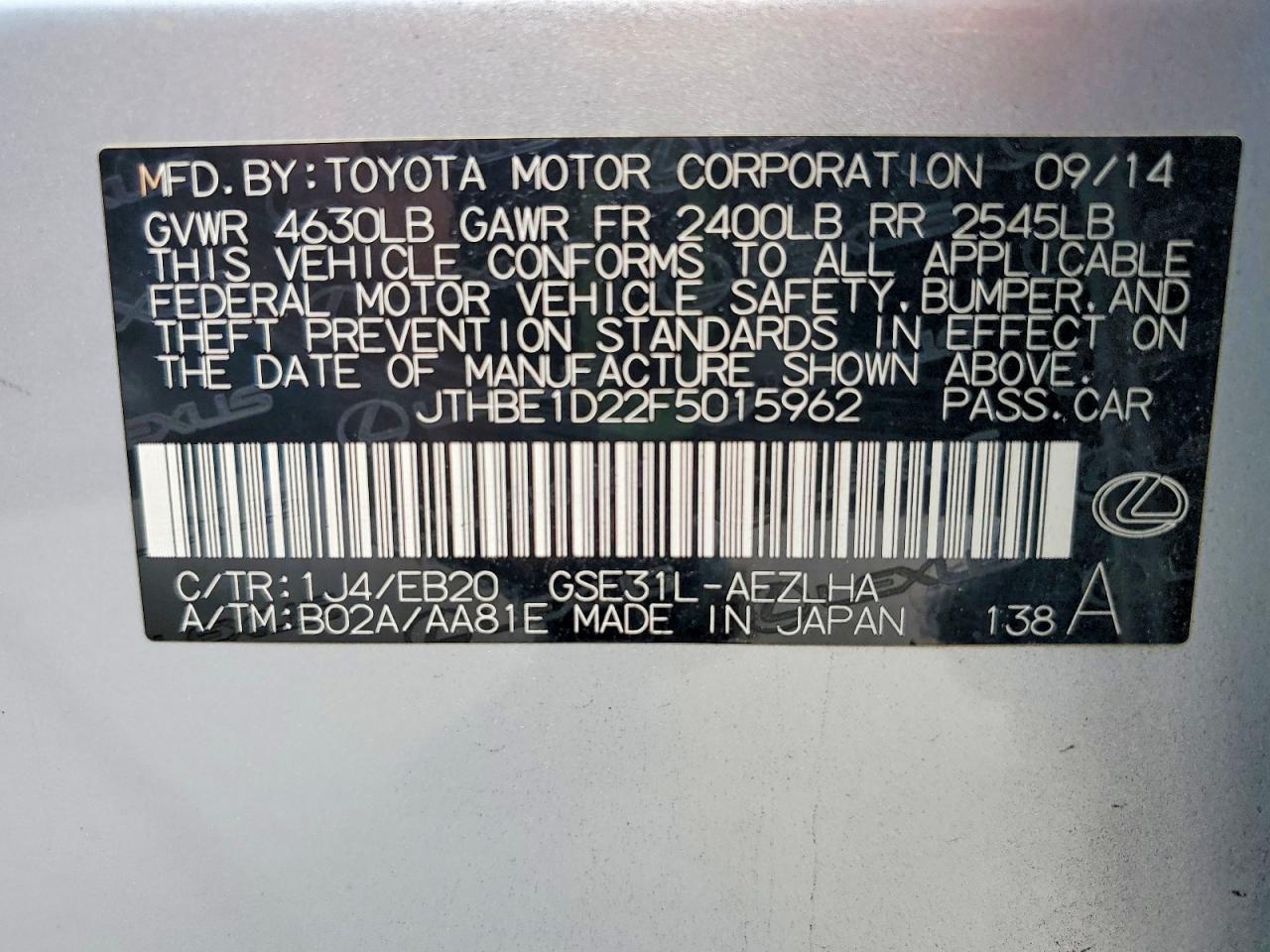 2015 LEXUS IS 350