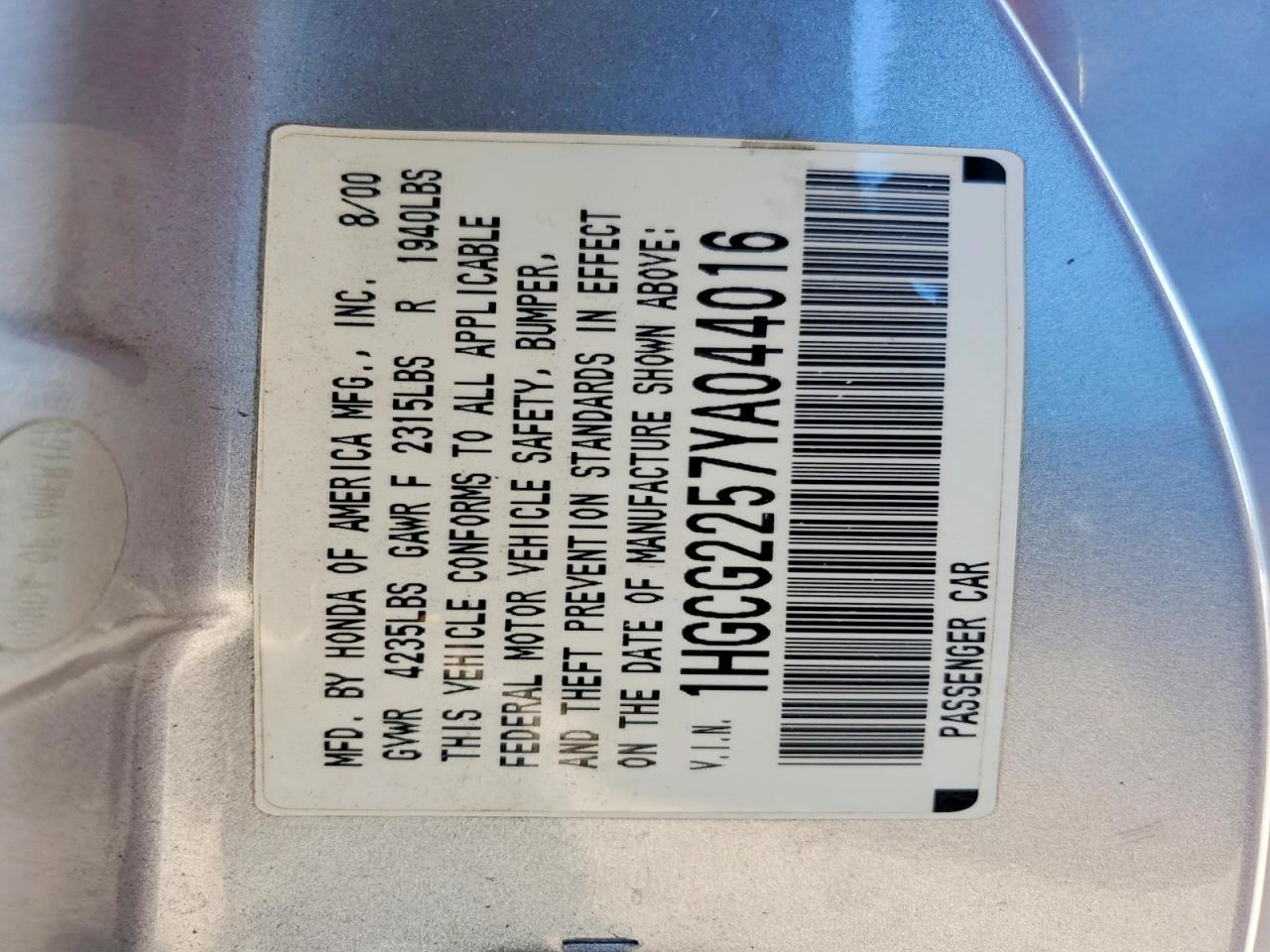 2000 HONDA ACCORD