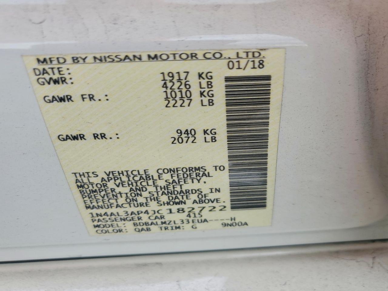 2018 NISSAN ALTIMA