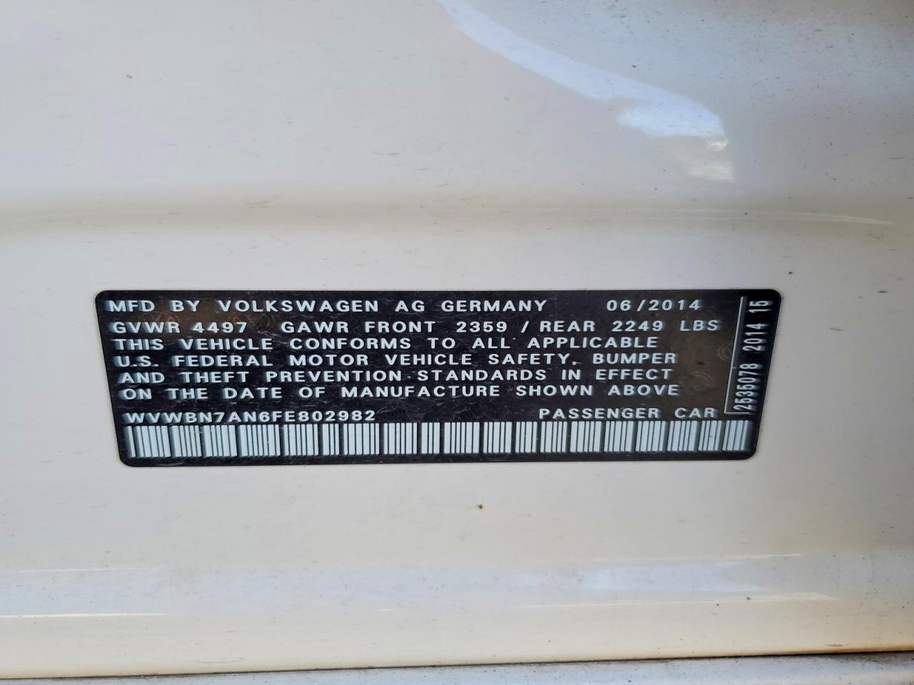 2015 VOLKSWAGEN CC