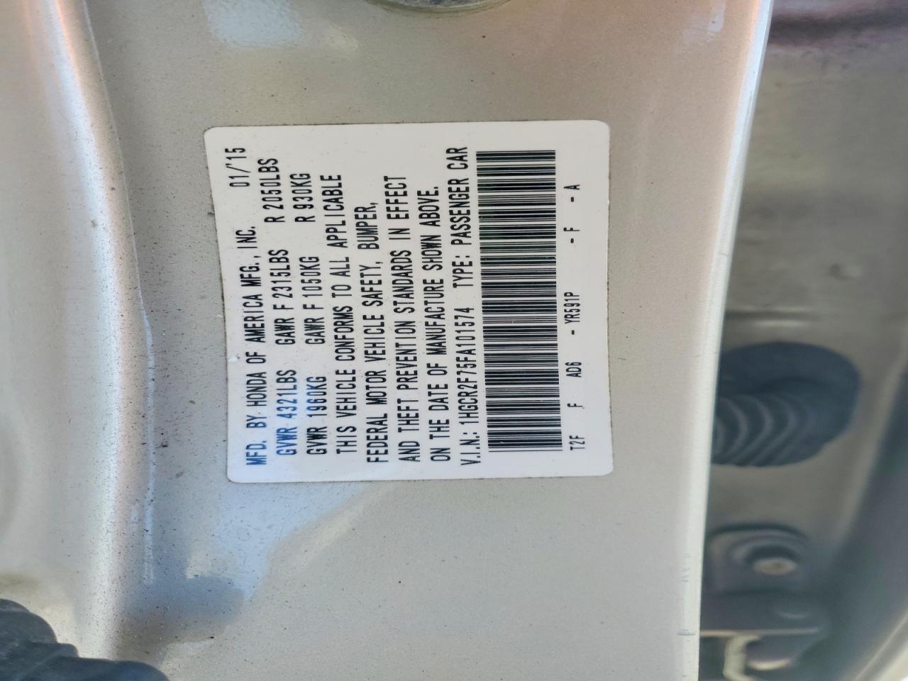 2015 HONDA ACCORD