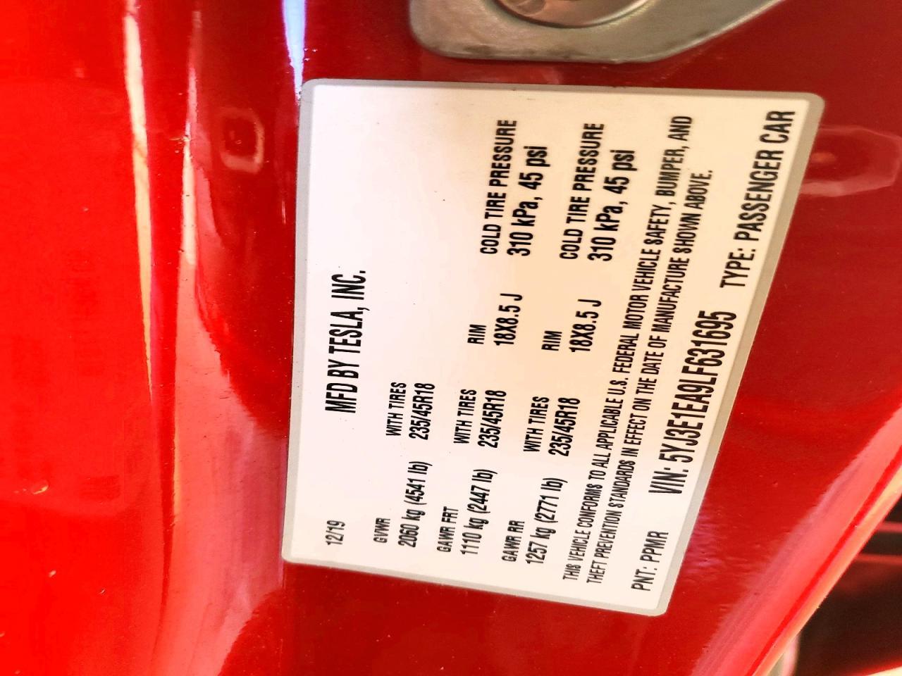 2020 TESLA MODEL 3
