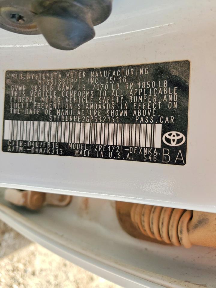 2016 TOYOTA COROLLA