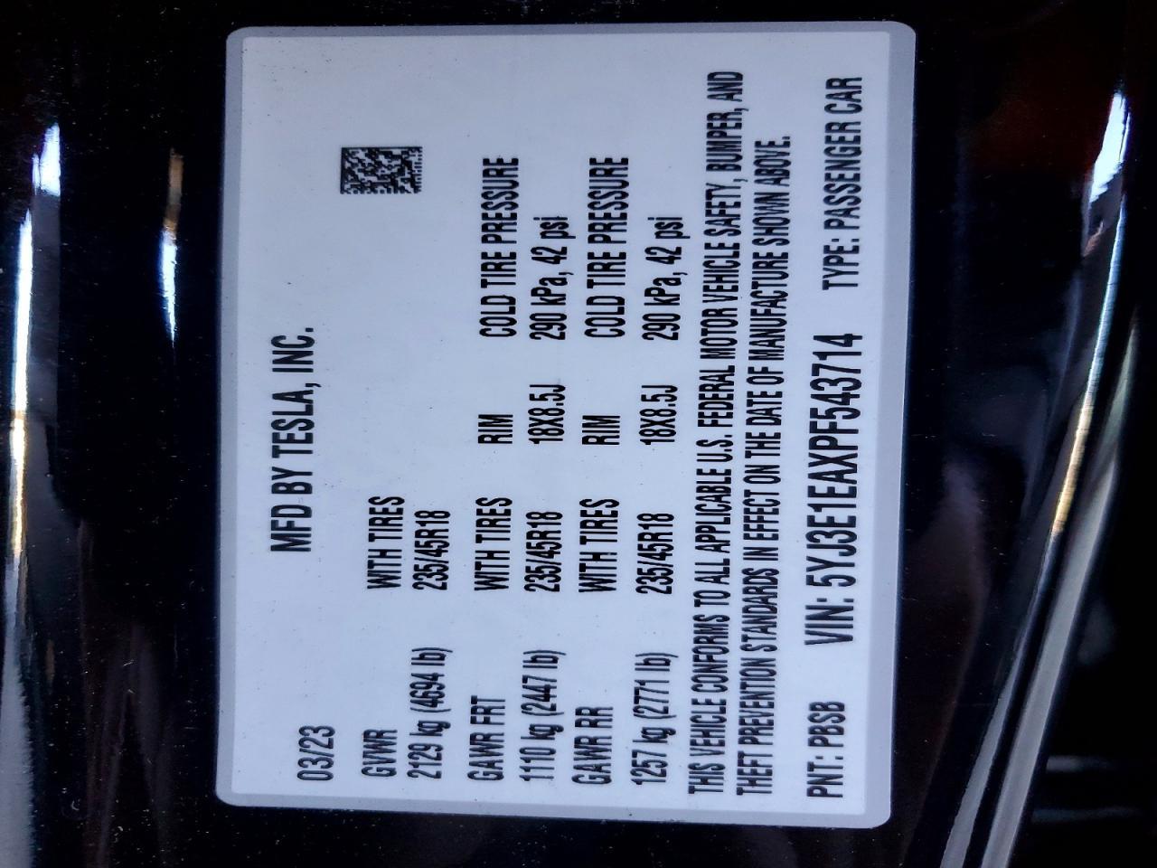 2023 TESLA MODEL 3