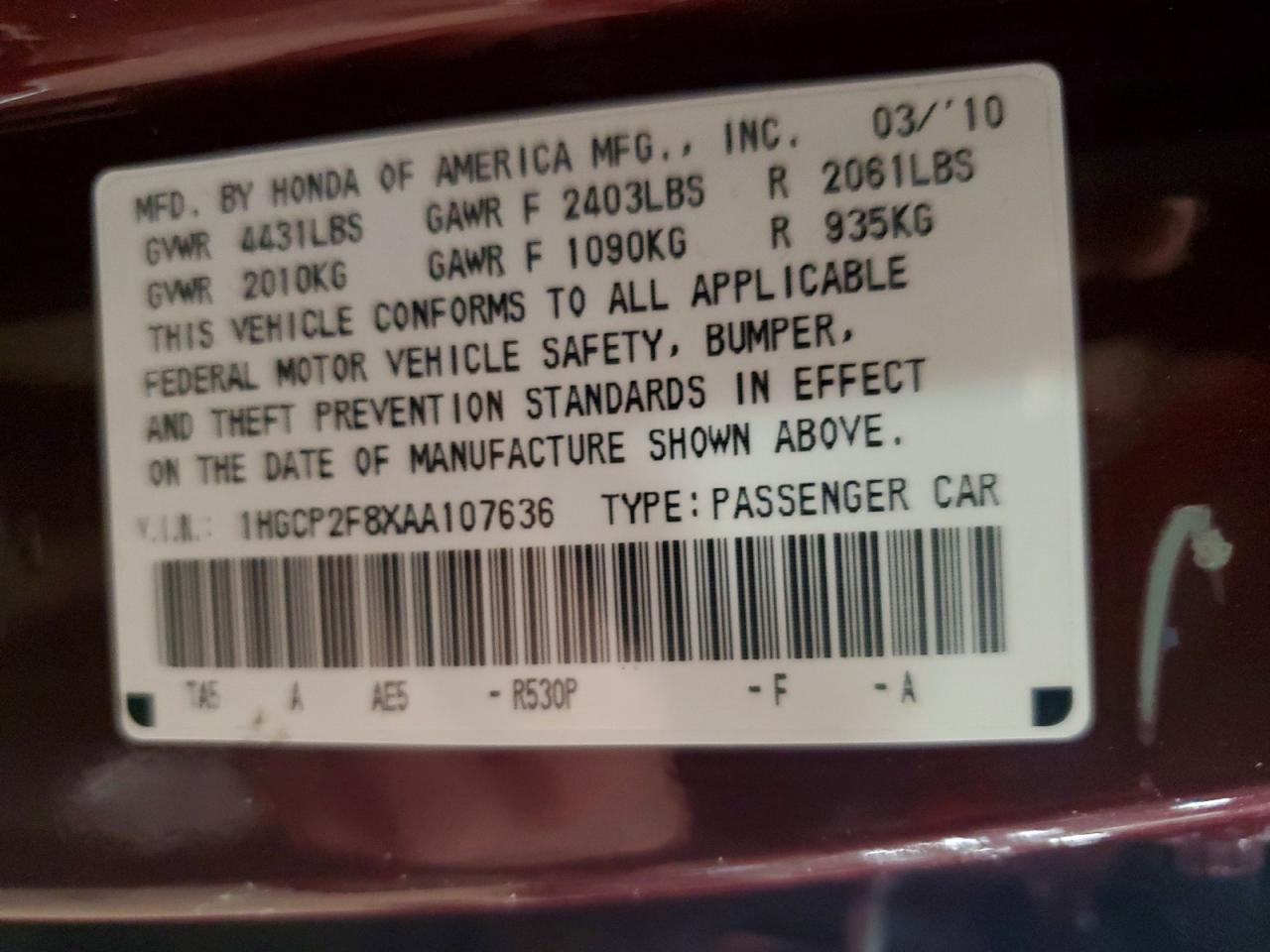 2010 HONDA ACCORD