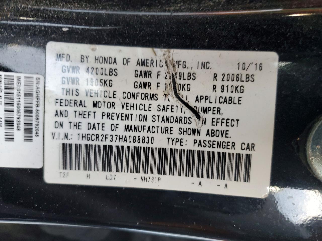 2017 HONDA ACCORD