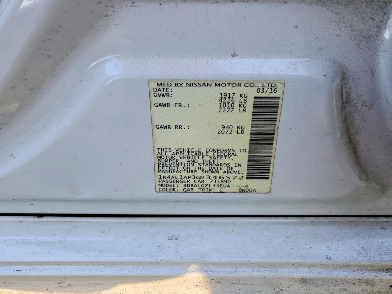 2016 NISSAN ALTIMA