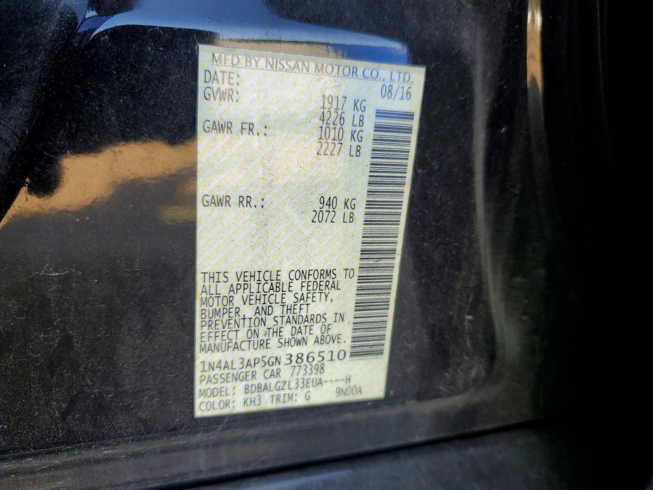 2016 NISSAN ALTIMA