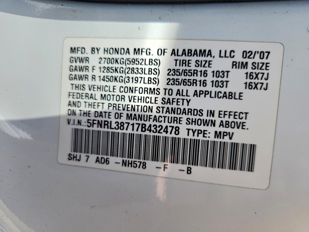 2007 HONDA ODYSSEY