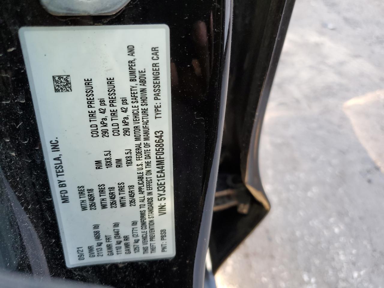 2021 TESLA MODEL 3
