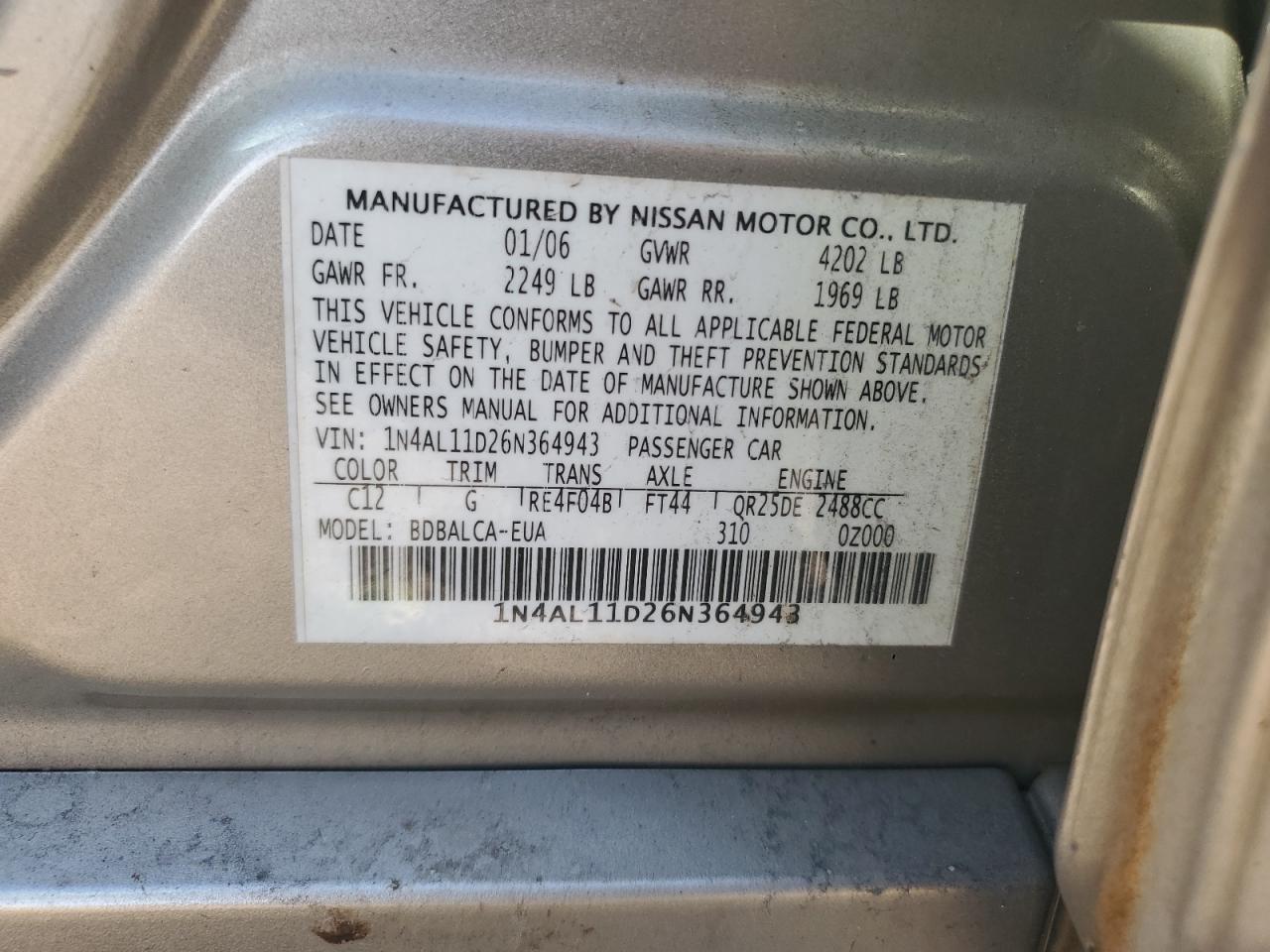2006 NISSAN ALTIMA