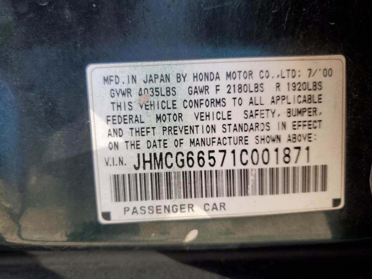 2001 HONDA ACCORD