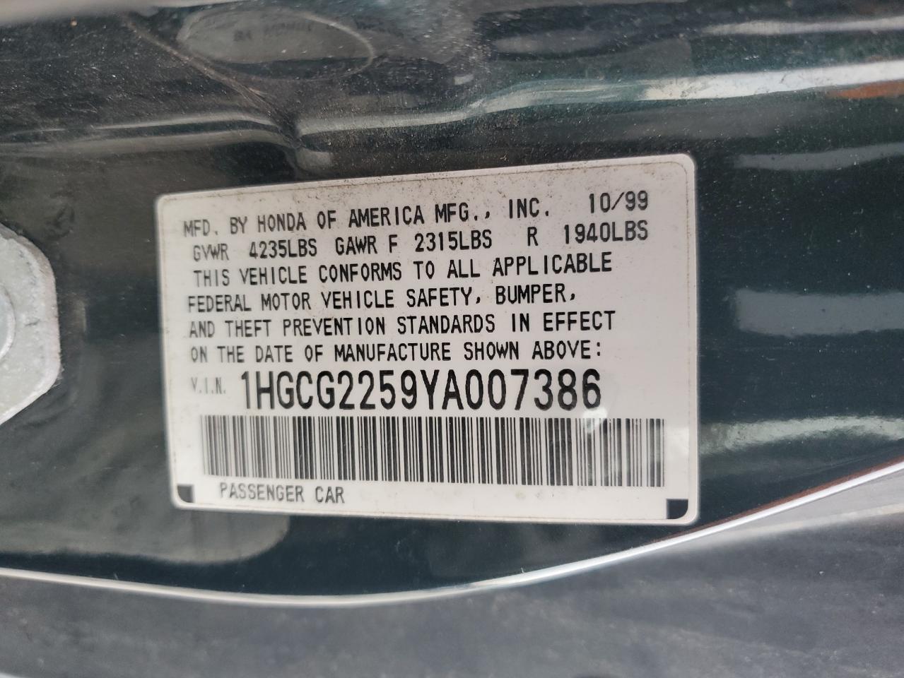 2000 HONDA ACCORD