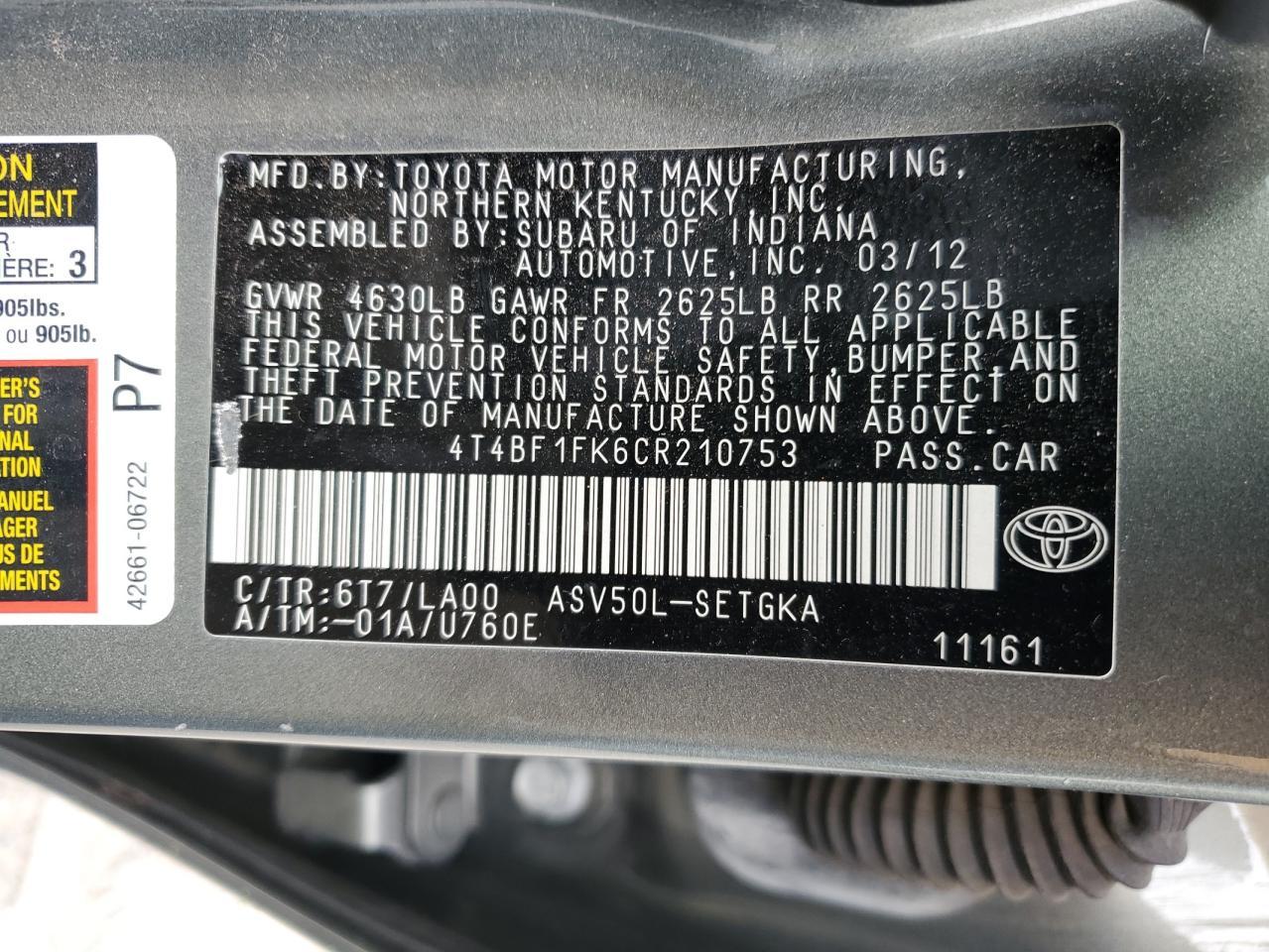2012 TOYOTA CAMRY