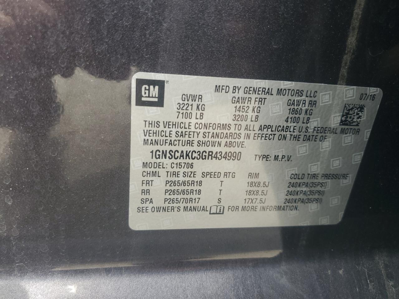 2016 CHEVROLET Tahoe