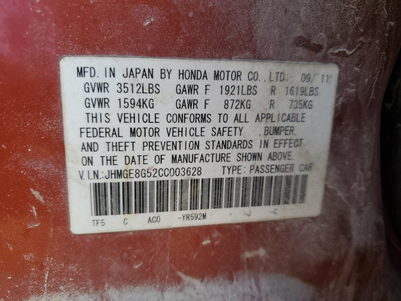 2012 HONDA FIT