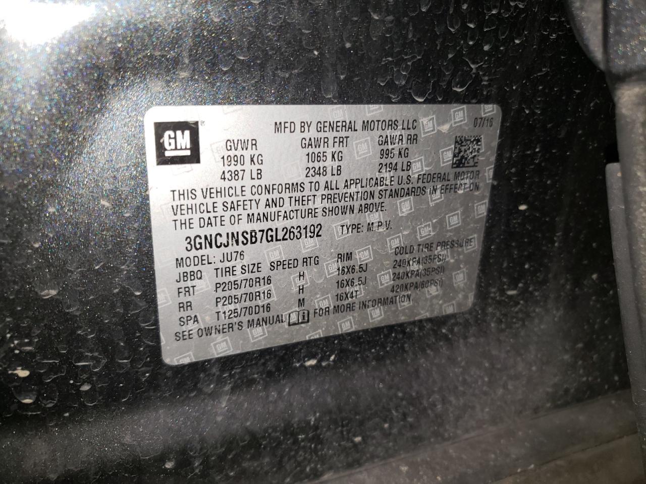 2016 CHEVROLET TRAX