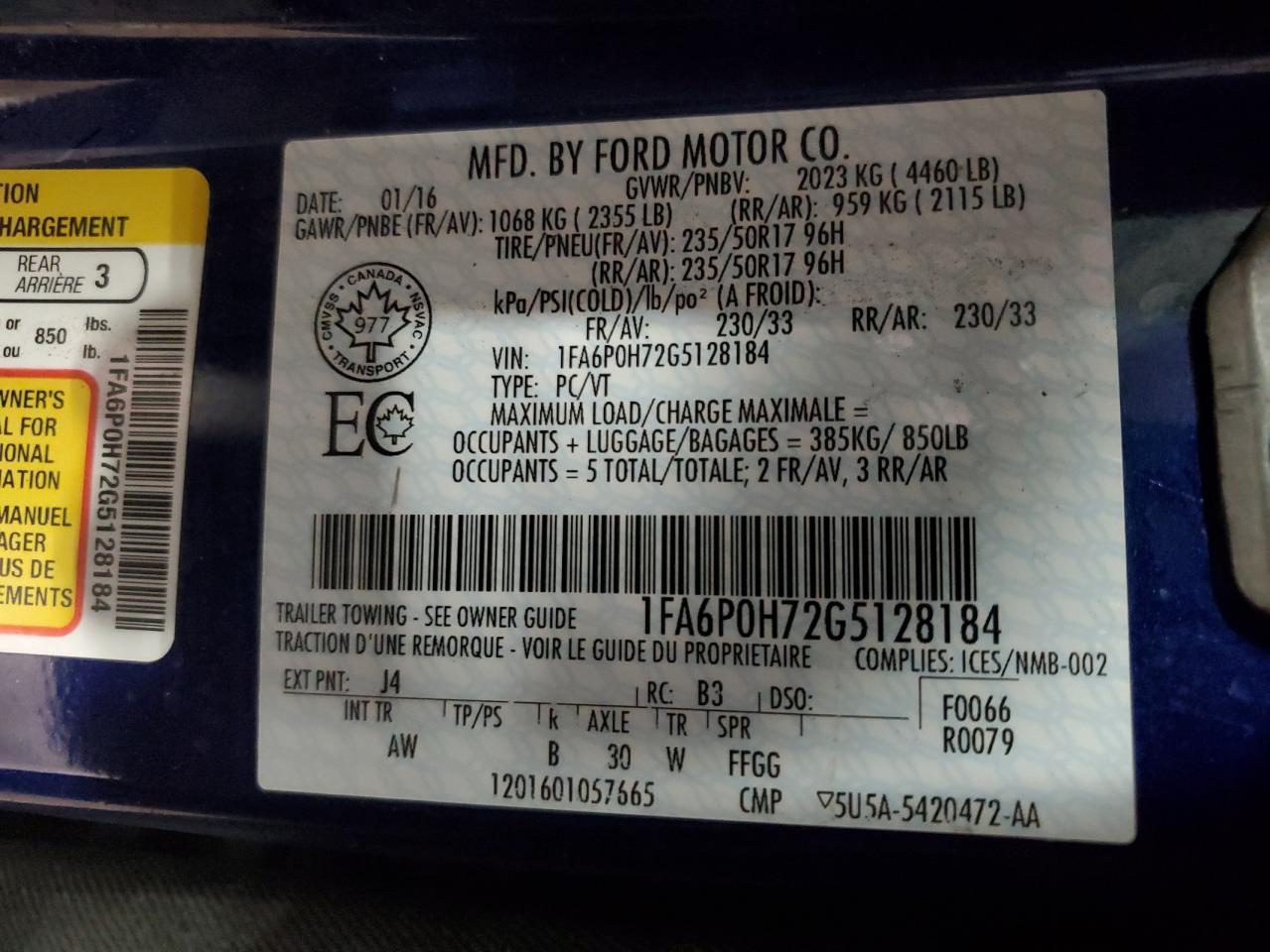 2016 FORD FUSION