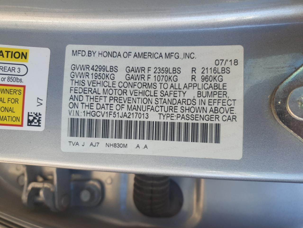 2018 HONDA ACCORD