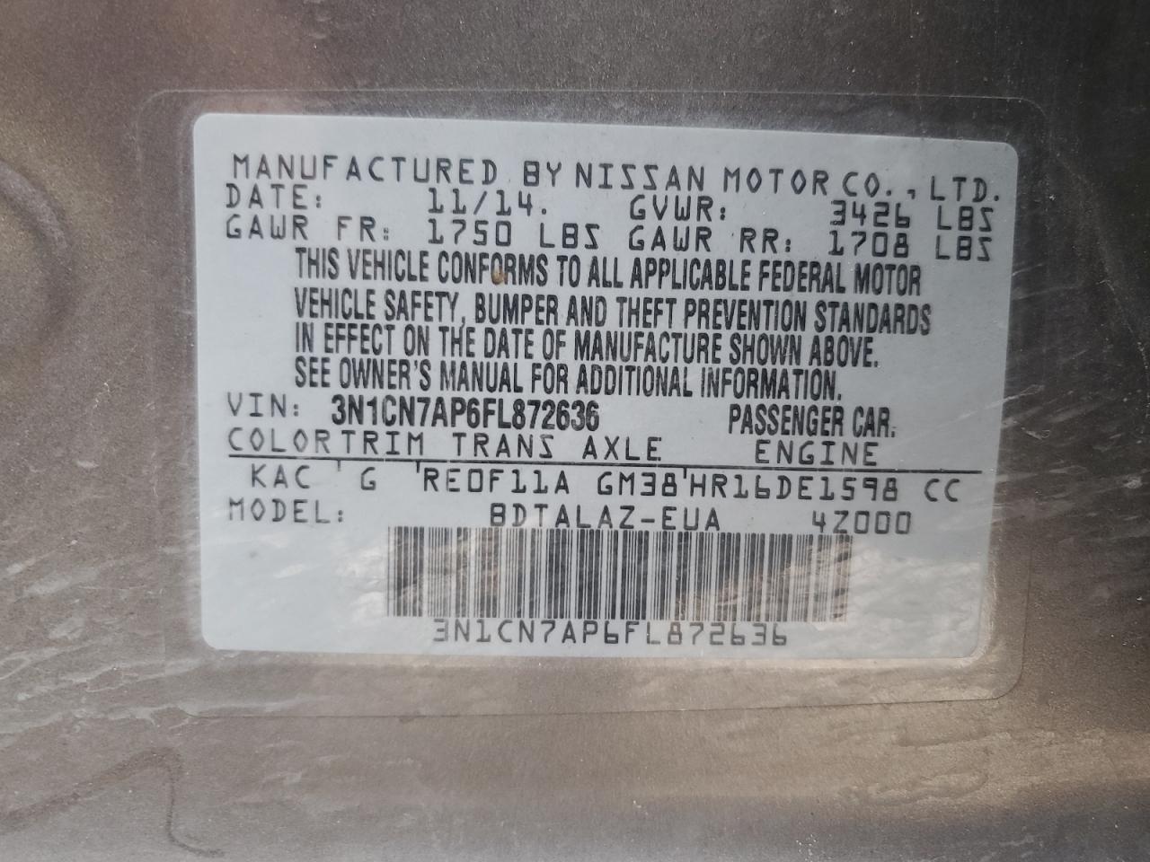 2015 NISSAN VERSA