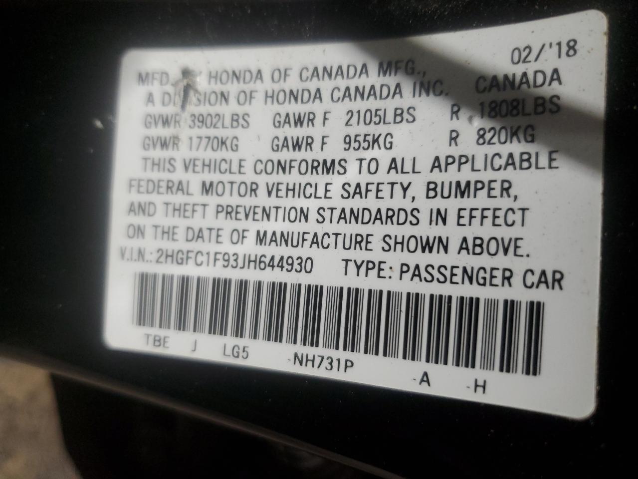 2018 HONDA CIVIC