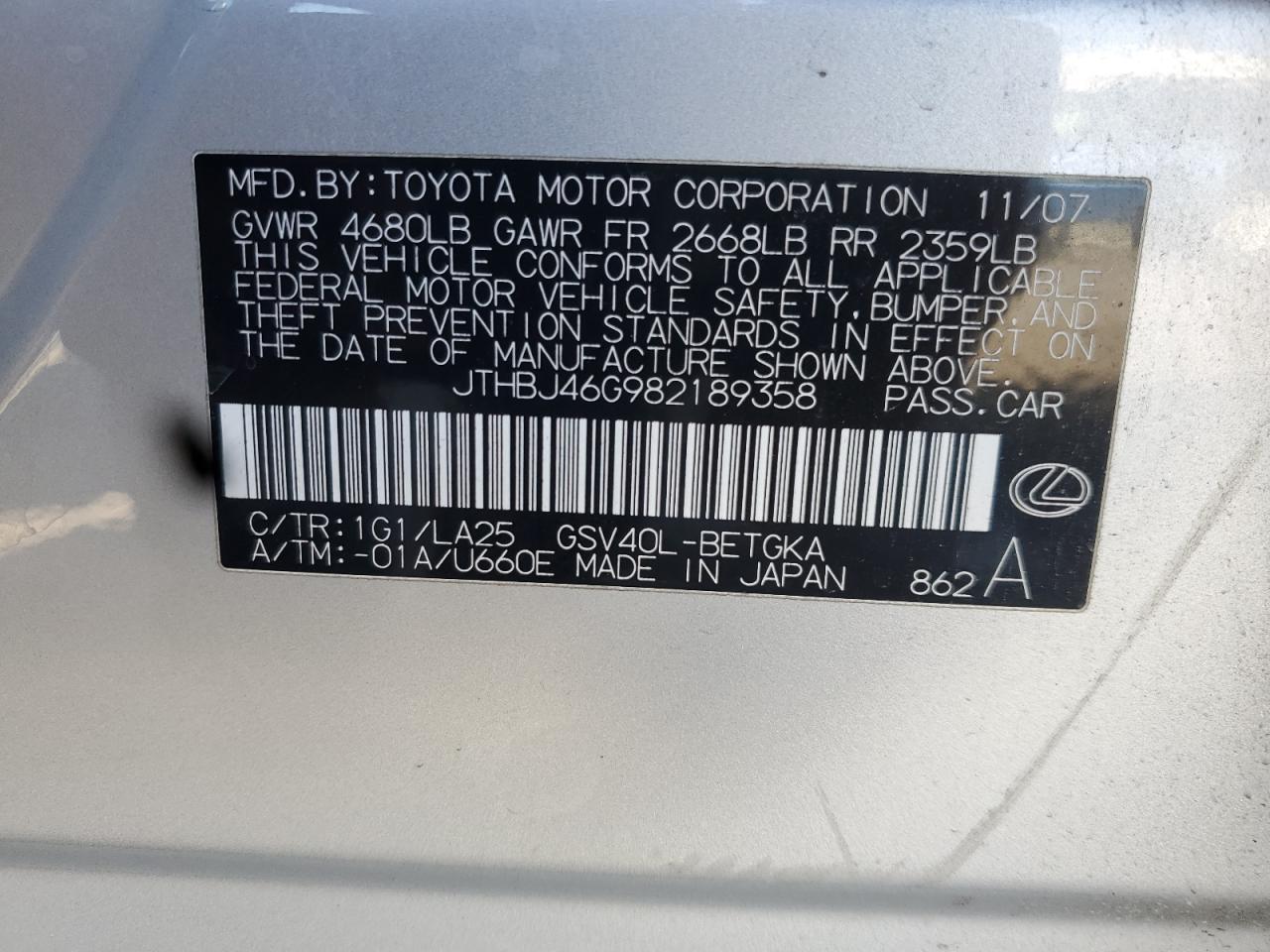 2008 LEXUS ES 350