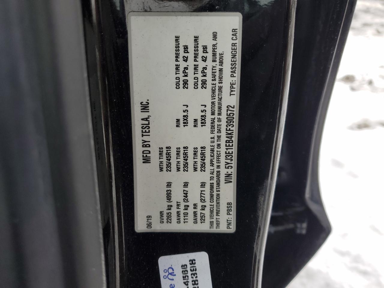 2019 TESLA MODEL 3