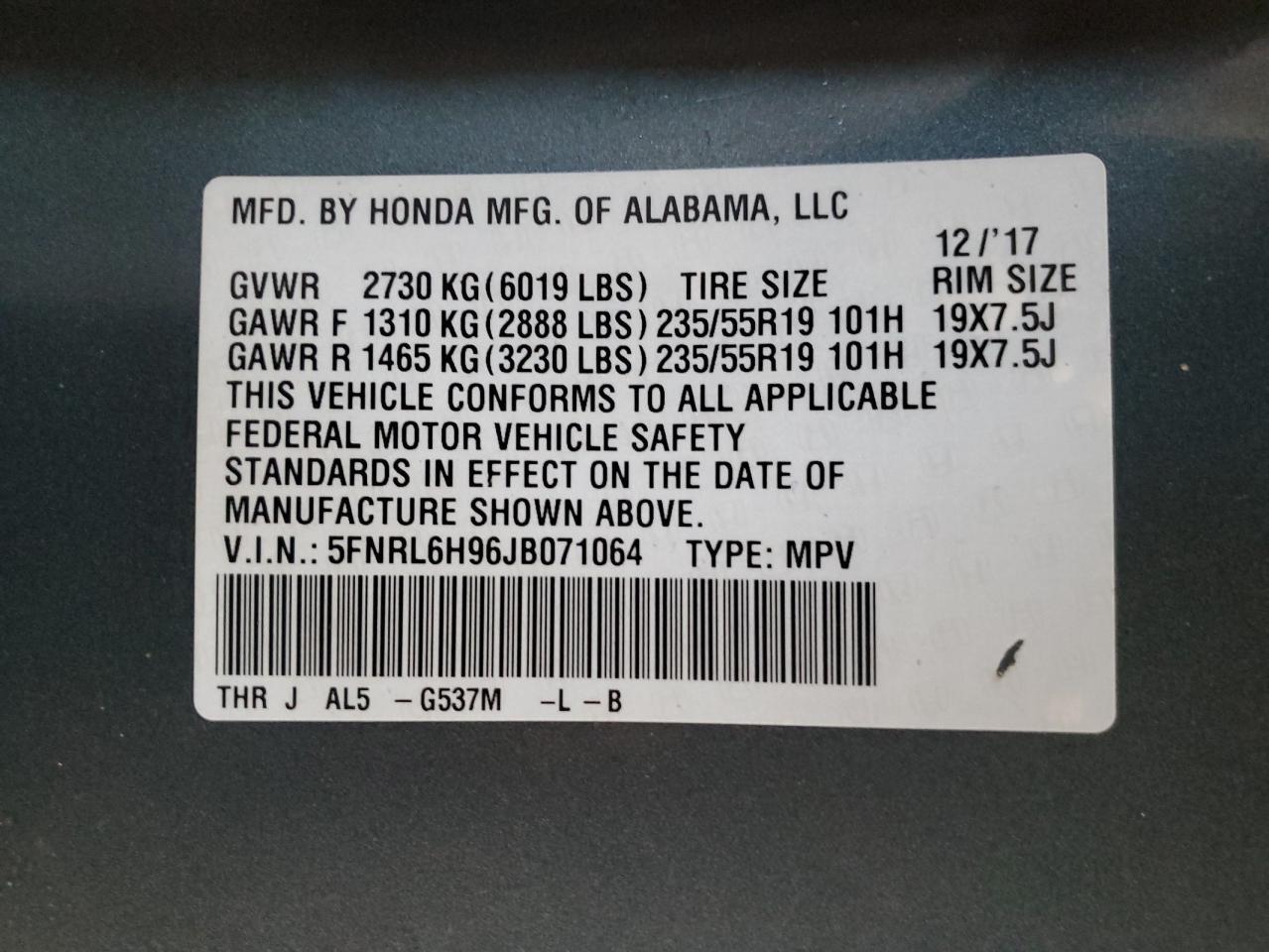 2018 HONDA ODYSSEY