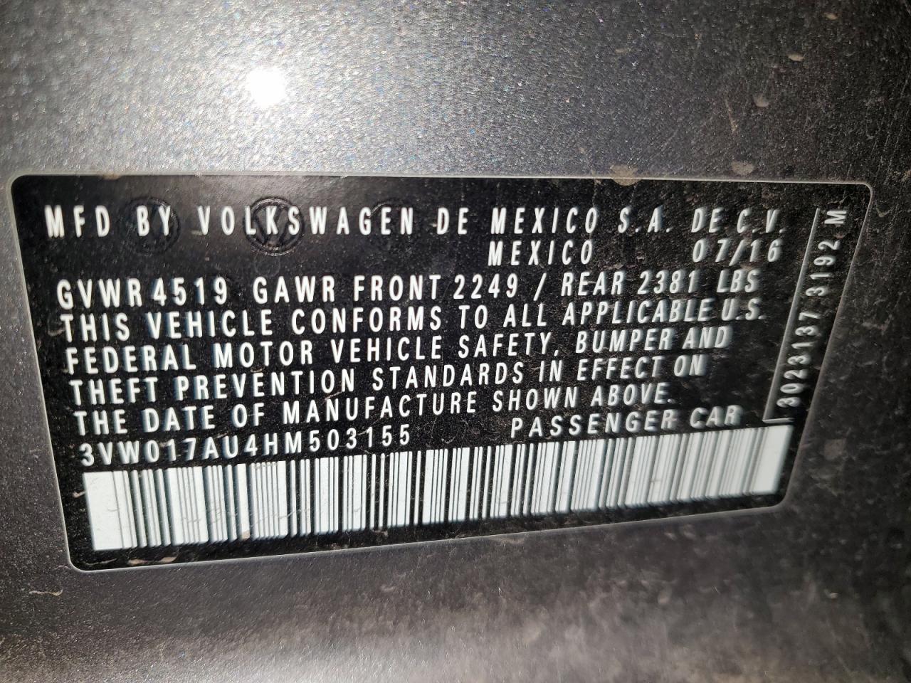2017 VOLKSWAGEN GOLF