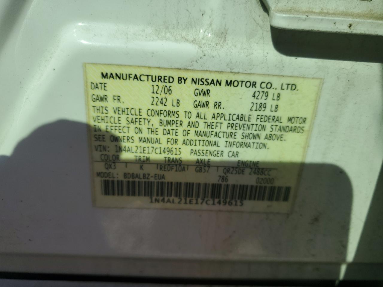 2007 NISSAN ALTIMA