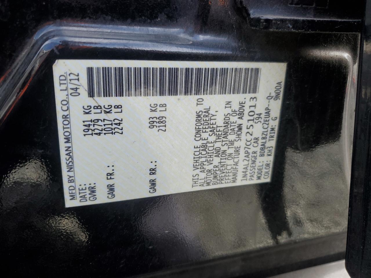 2012 NISSAN ALTIMA