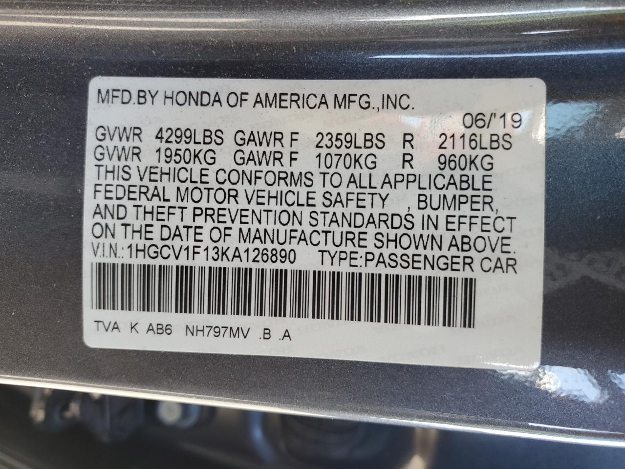 2019 HONDA ACCORD
