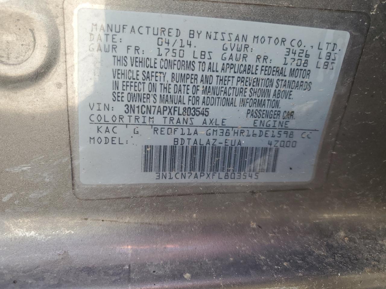 2015 NISSAN VERSA