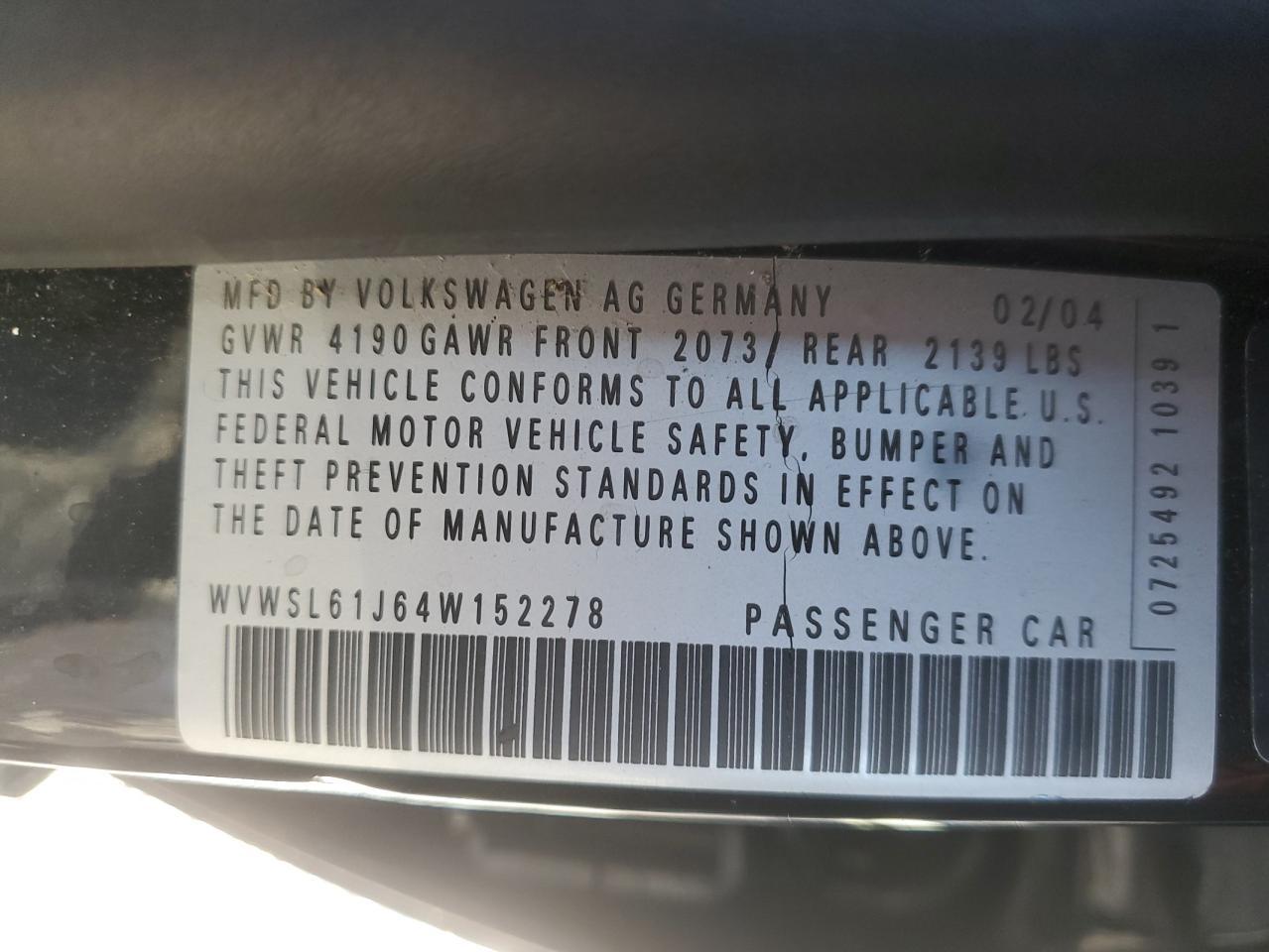 2004 VOLKSWAGEN JETTA