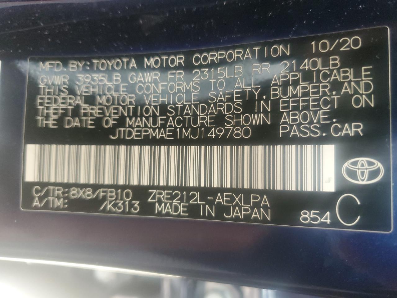 2021 TOYOTA COROLLA
