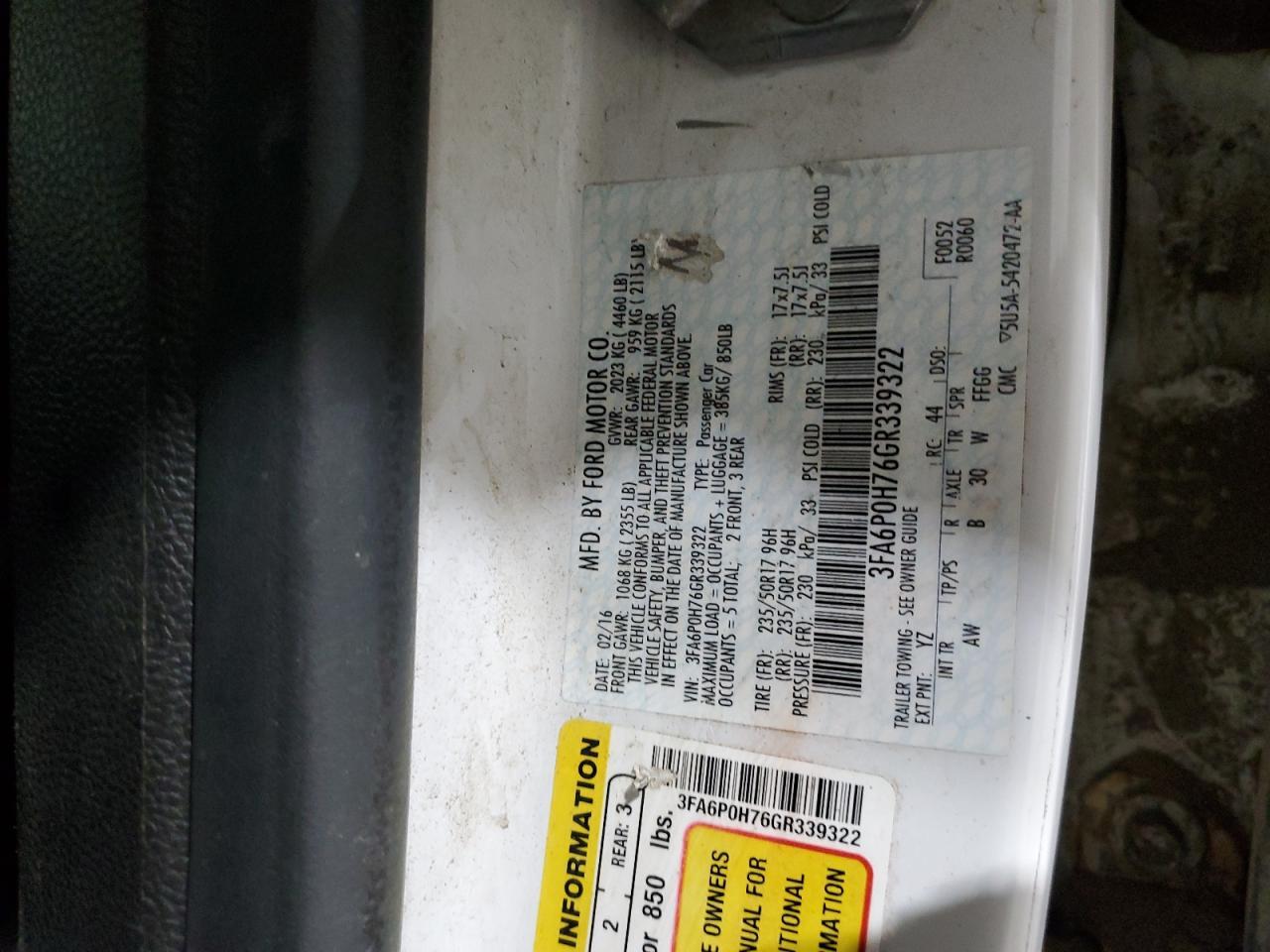 2016 FORD FUSION