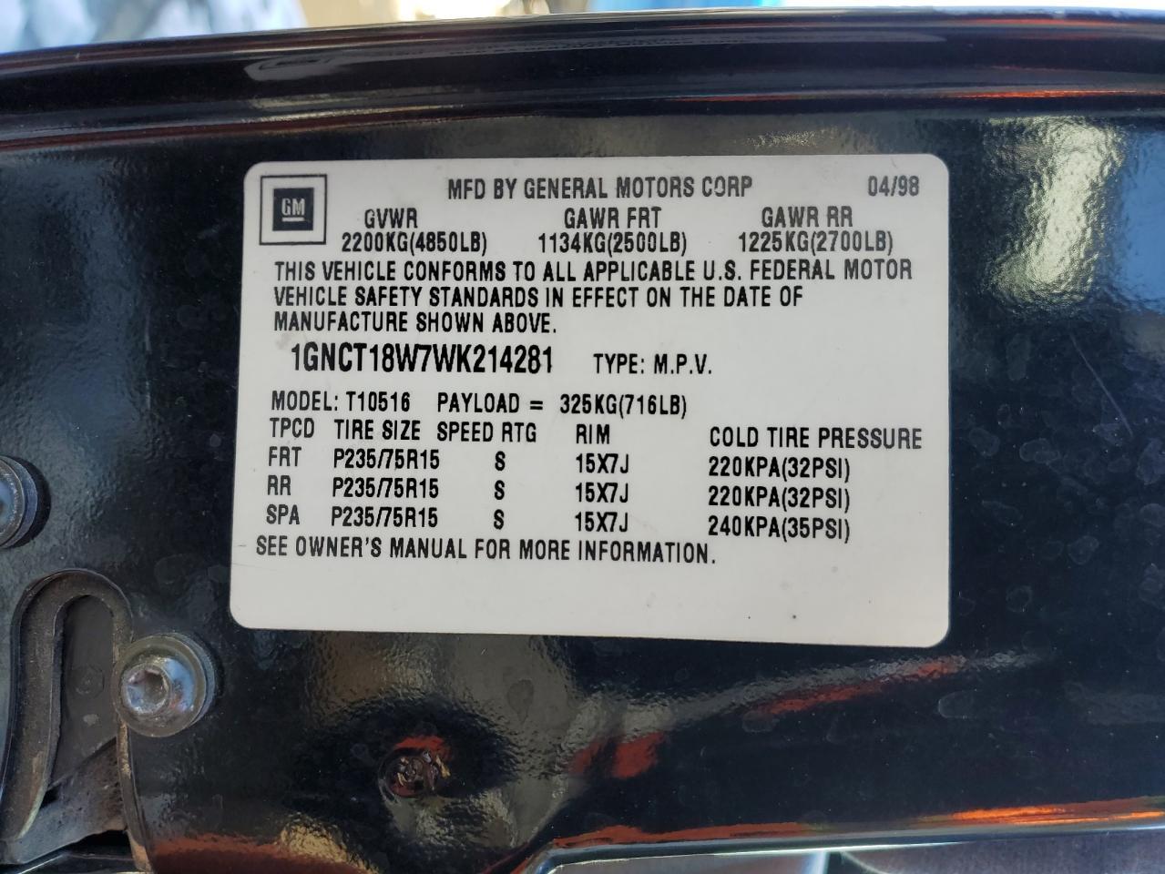 1998 CHEVROLET BLAZER