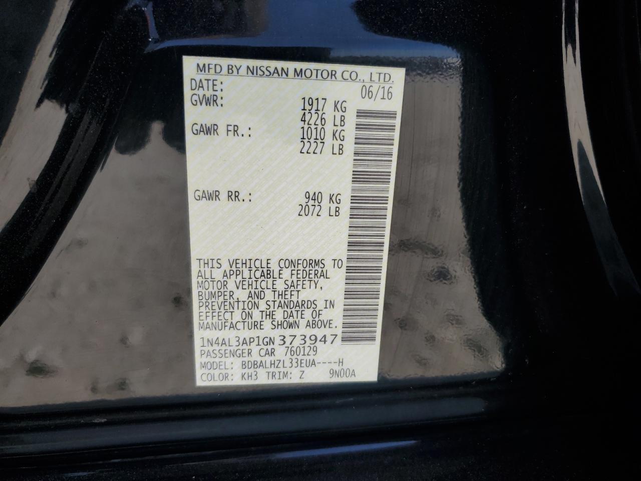 2016 NISSAN ALTIMA