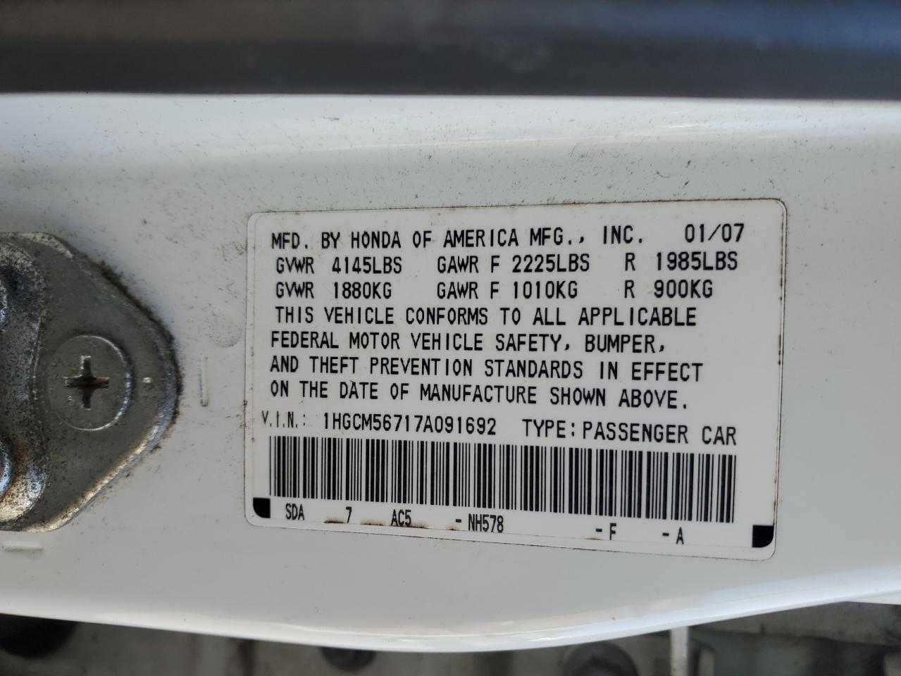 2007 HONDA ACCORD