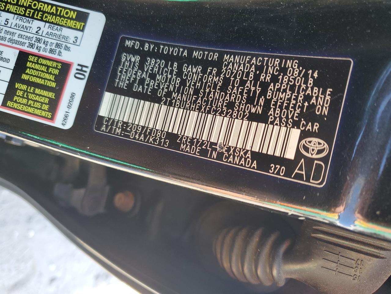 2015 TOYOTA COROLLA