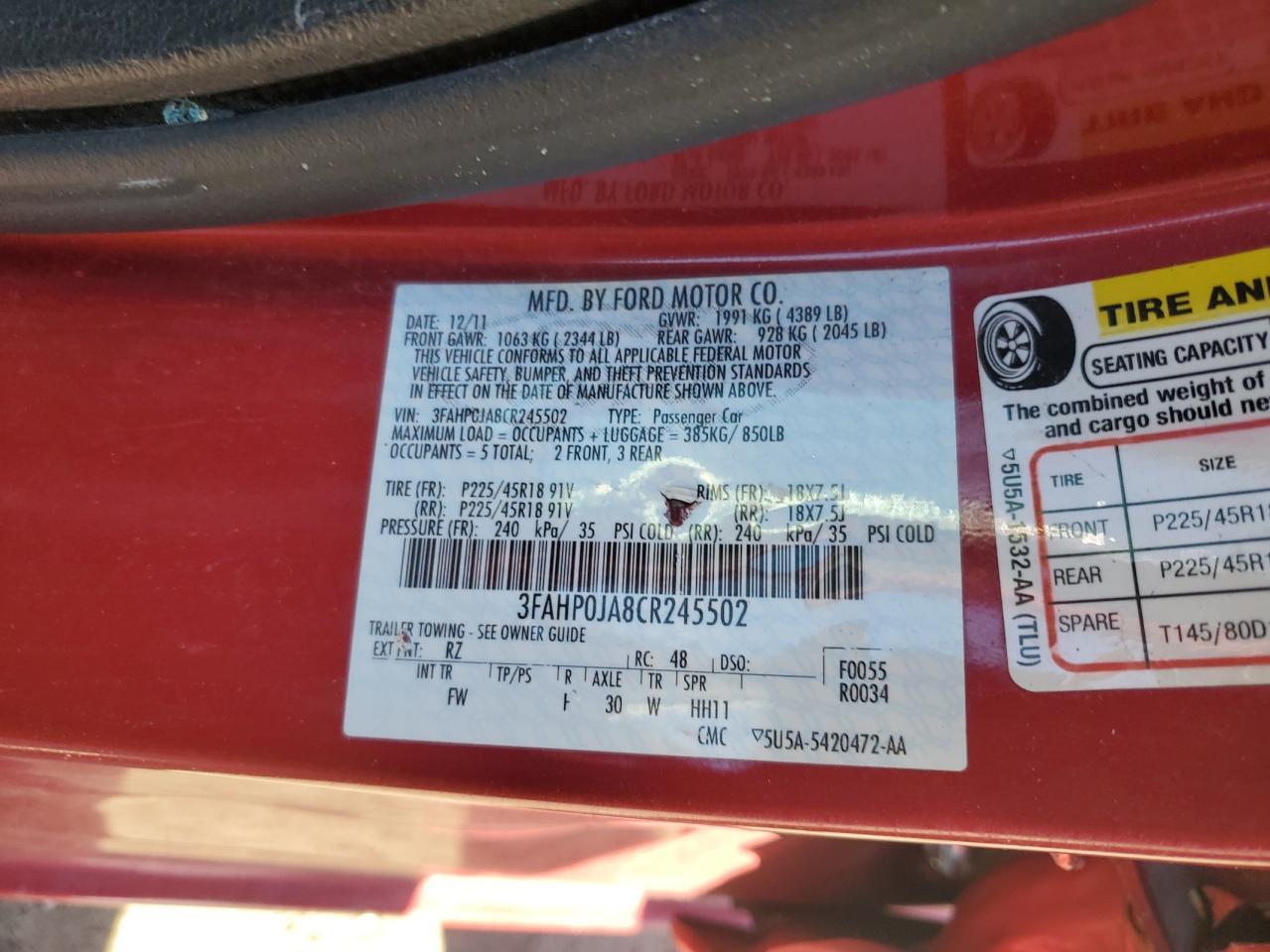 2012 FORD FUSION