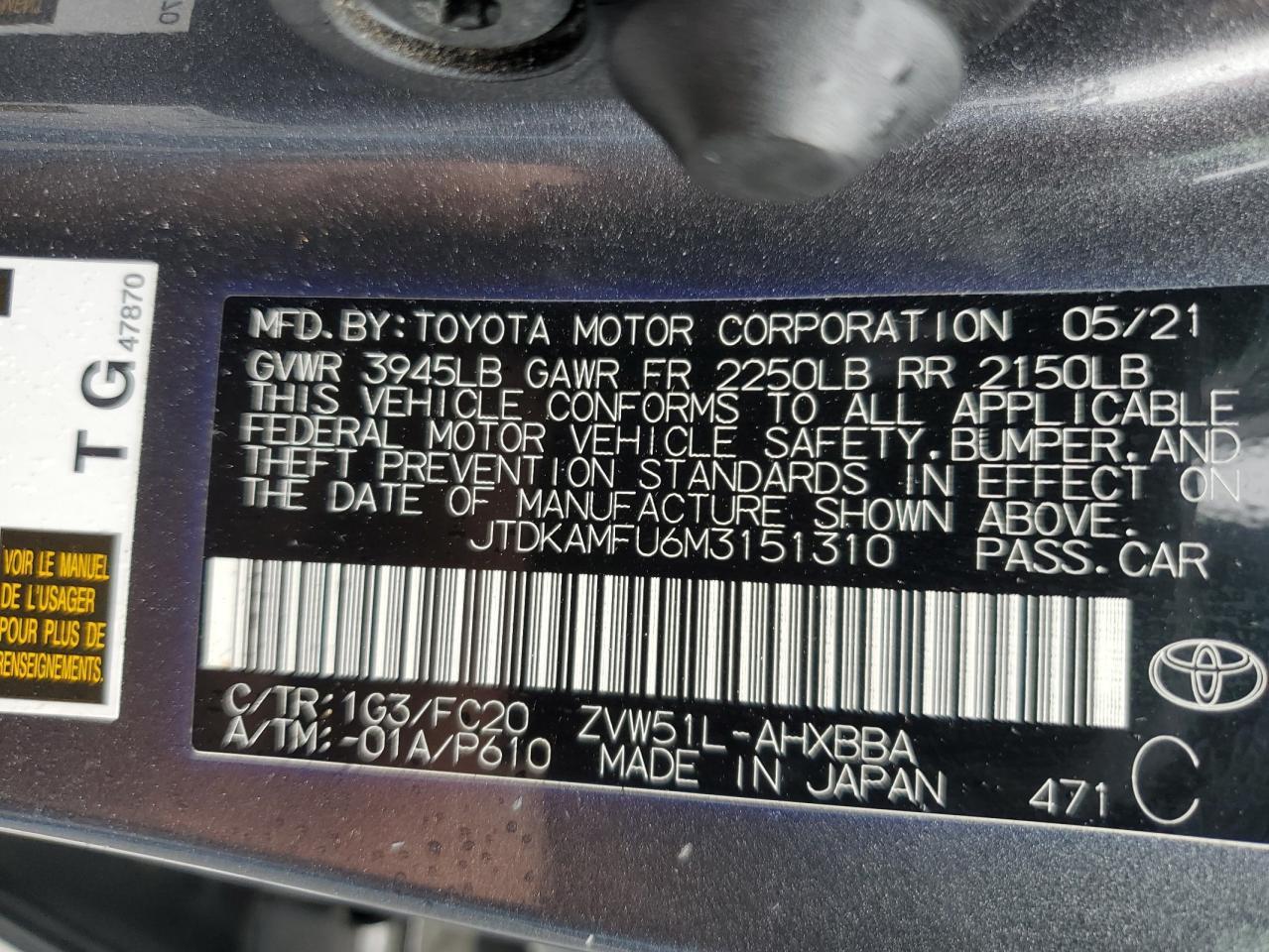 2021 TOYOTA PRIUS