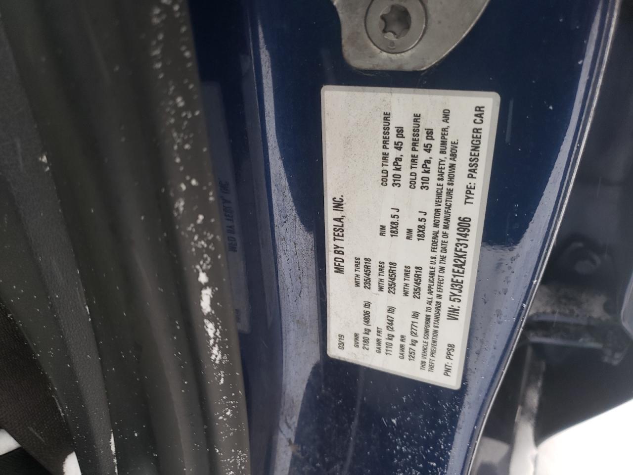 2019 TESLA MODEL 3