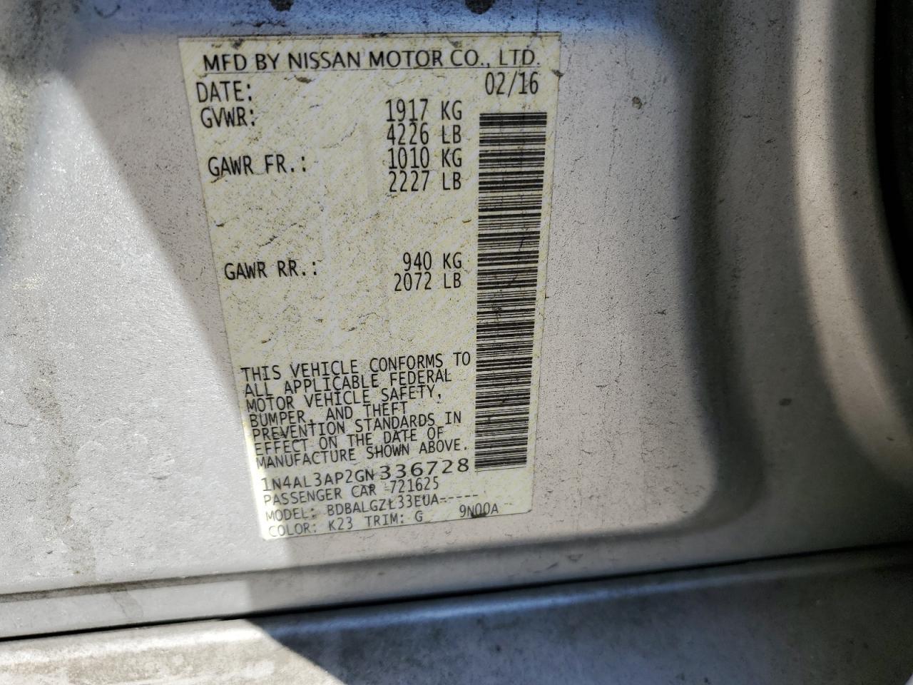 2016 NISSAN ALTIMA